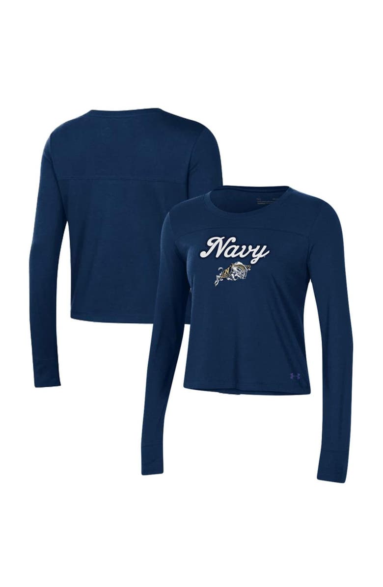 Under Armour Women's Under Armour Navy Navy Midshipmen Vault Cropped Long Sleeve T-Shirt, Main, color, 