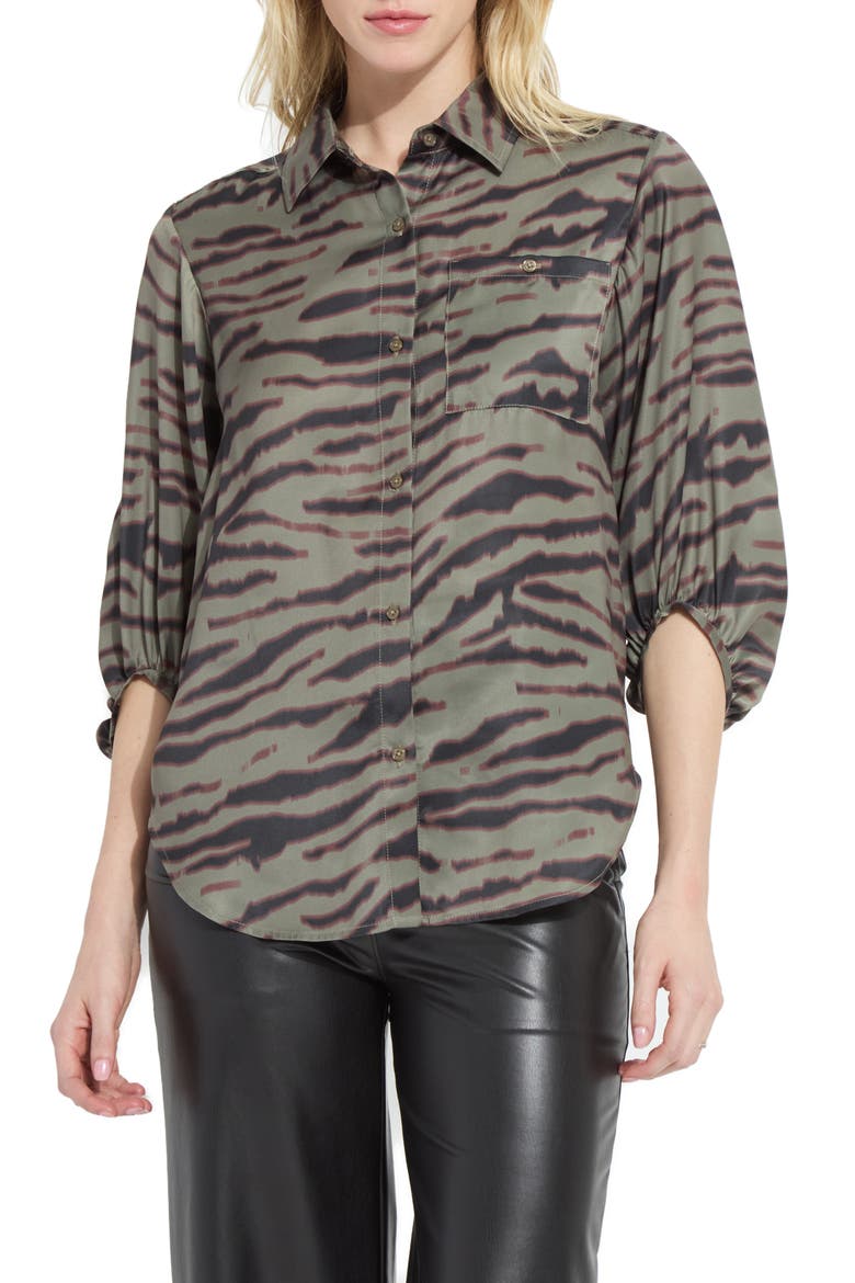 Victorian Balloon Sleeve Satin Shirt, Main, color, UNTAMED GRACE