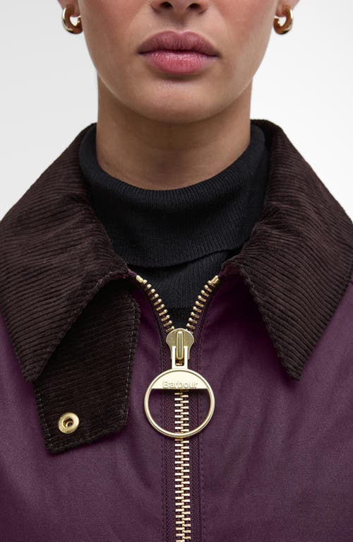 Barbour Shade Of Purple Jacket With A Ribbed Collar In Burgundy