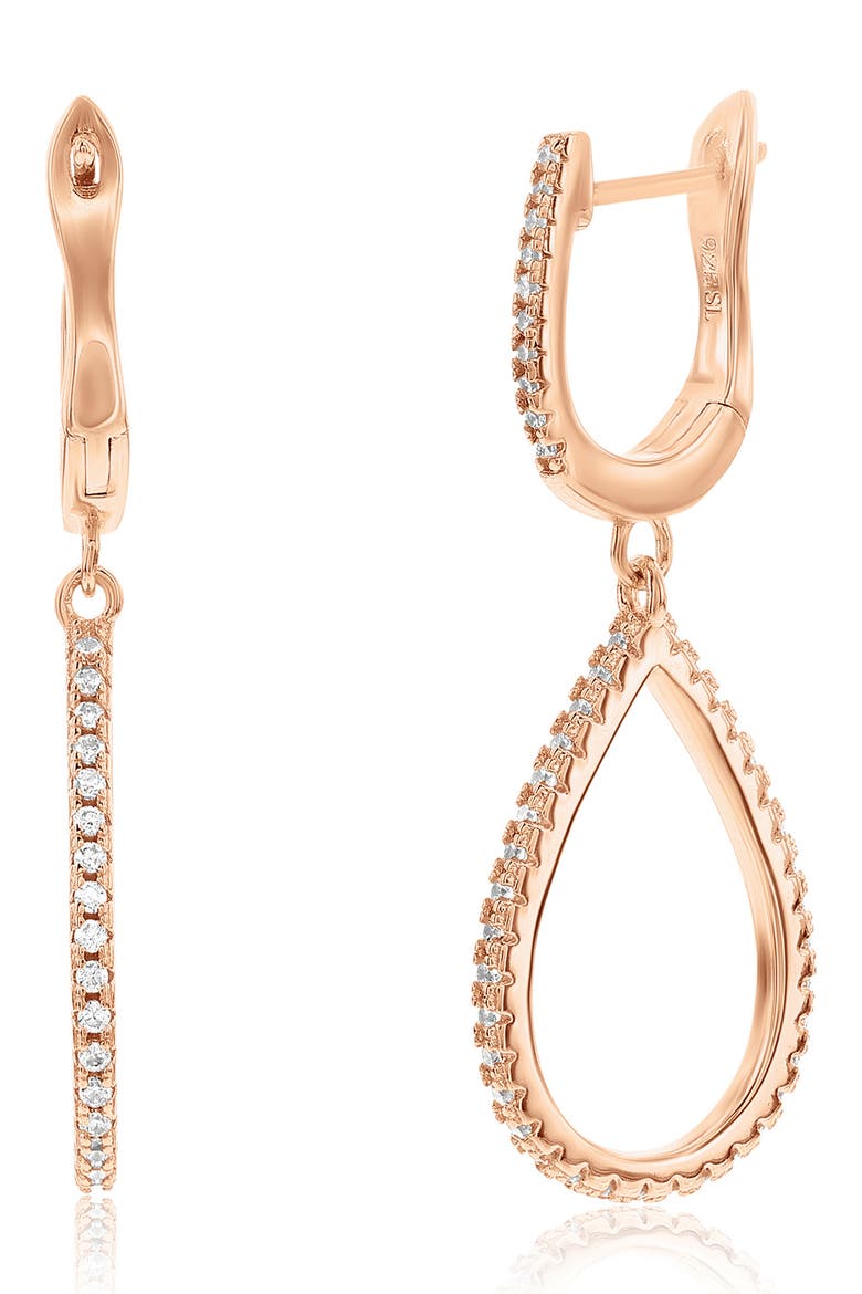 Cubic Zirconia Drop Huggie Hoop Earrings, Alternate, color, ROSE