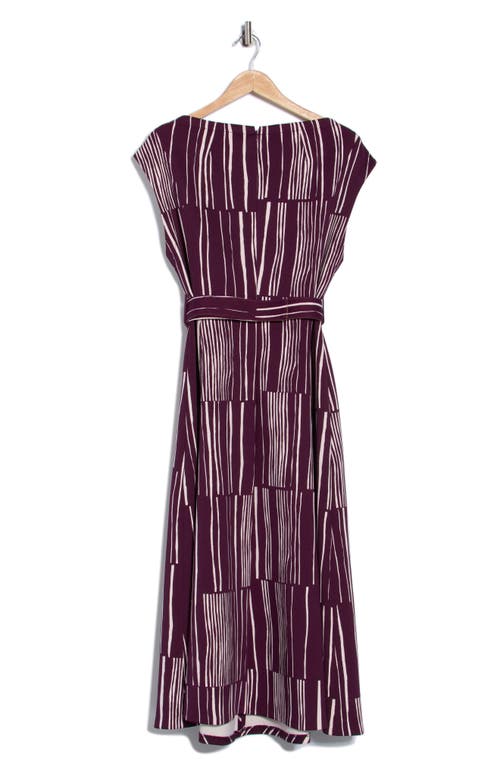 Calvin Klein Stripe Belted V-neck Midi Dress In Burgundy