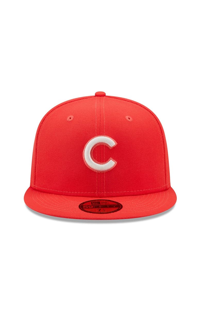 New Era Men's New Era Red Chicago Cubs Lava Highlighter Logo 59FIFTY Fitted Hat, Alternate, color, Red