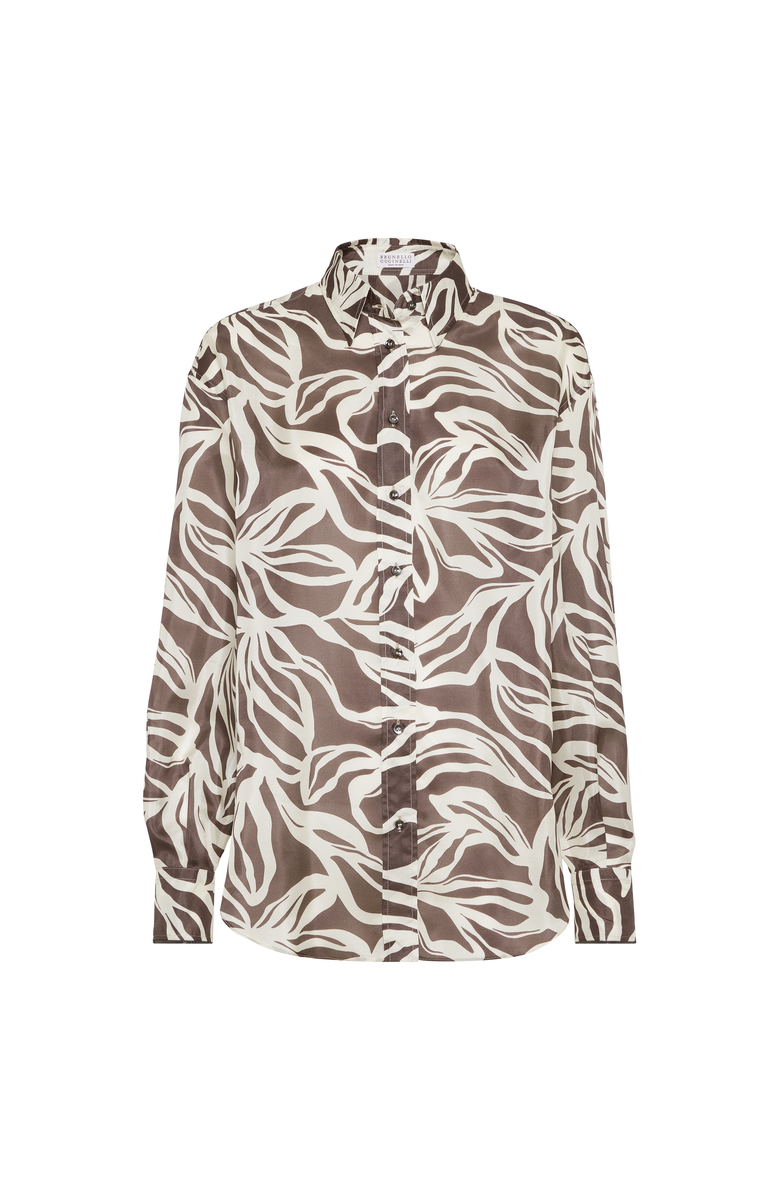 Brunello Cucinelli Pongee Flower Print shirt, Main, color, Cocoa