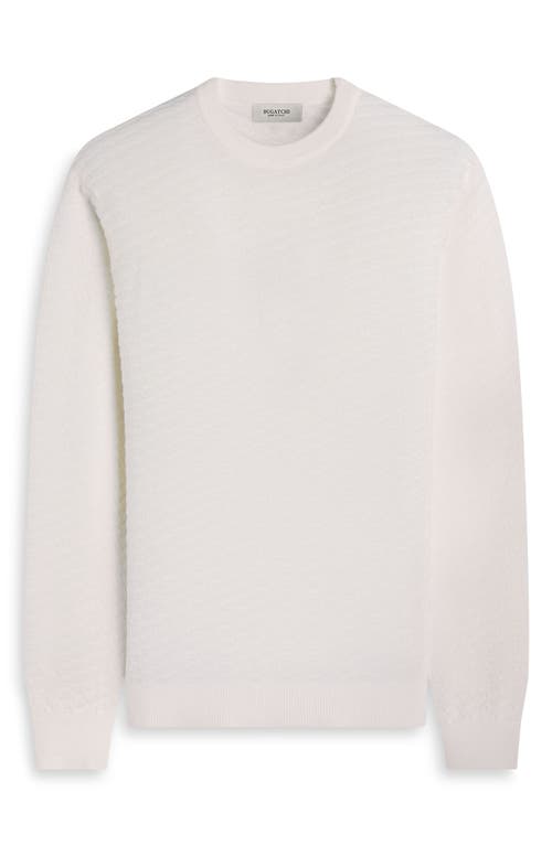 Bugatchi Pyramid Stitch Merino Wool & Silk Crewneck Sweater In White