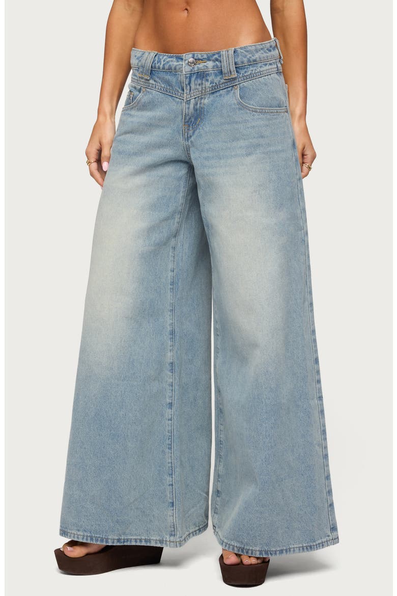 Stitched Low Rise Wide Leg Jeans, Main, color, BLUE-VINTAGE-WASHED