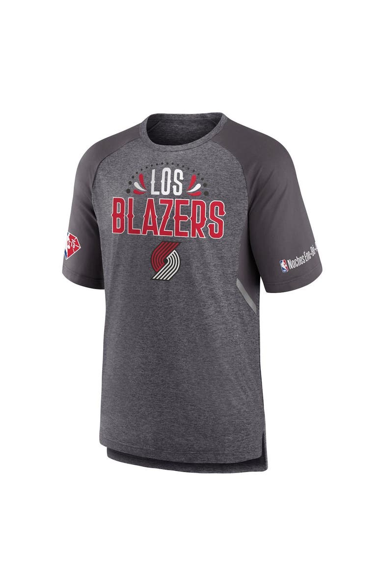 FANATICS Men's Fanatics Branded Heathered Gray Portland Trail Blazers 2022 Noches Ene-Be-A Core Shooting Raglan T-Shirt, Alternate, color, Heather Gray