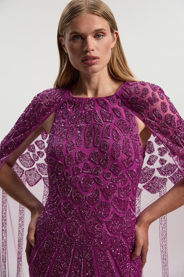 karen millen premium embellished cape maxi dress Karen Millen Premium Beaded Embellished Woven Midaxi Cape Dress in Cobalt