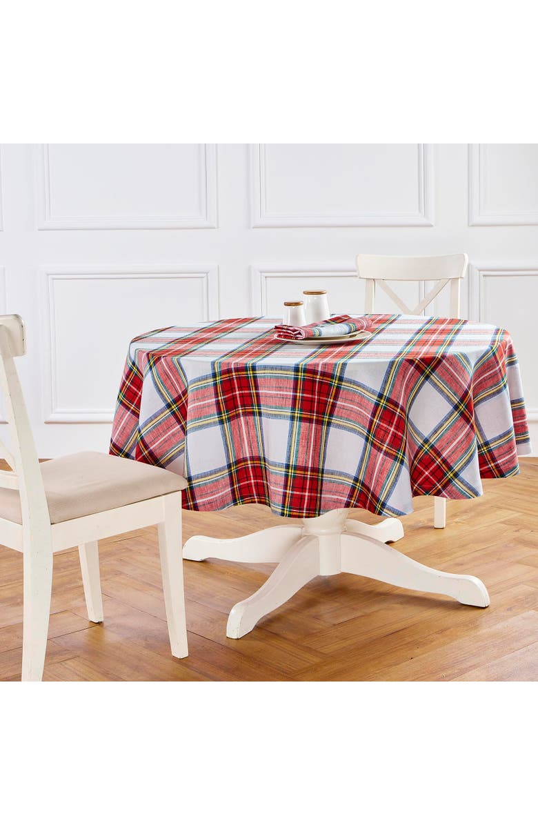 Solino Home Linen Round Tablecloth - Stewart Plaid, Main, color, White