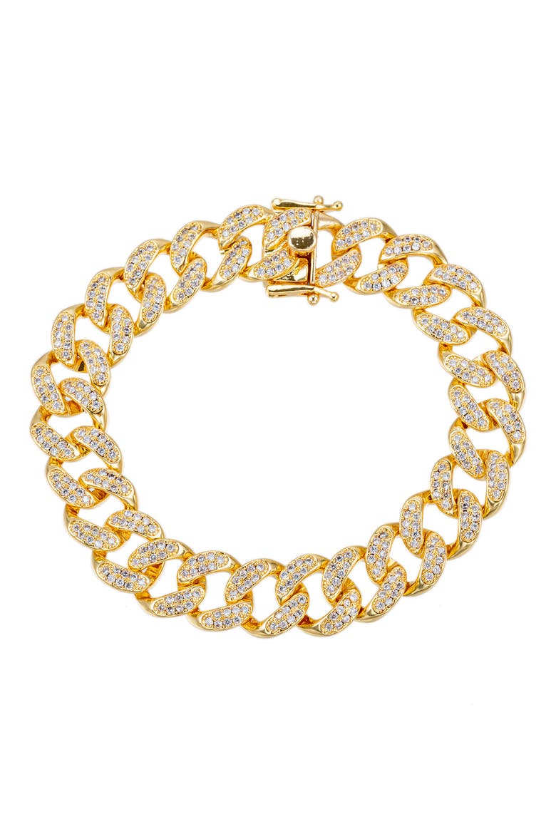Men's Cubic Zirconia Cuban Link Bracelet, Main, color, GOLD