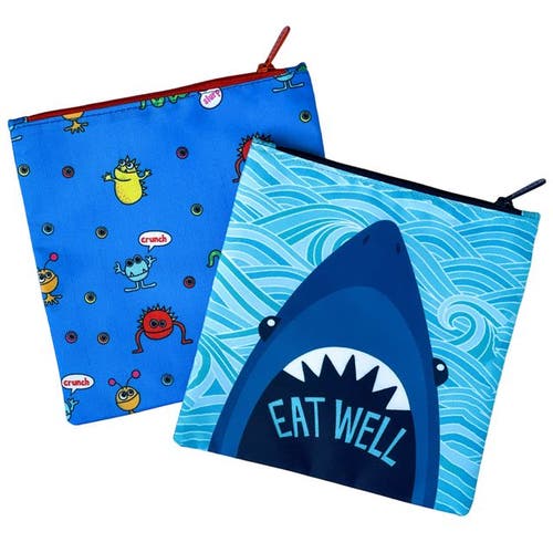 Yumbox Reusable Sandwich Bags Insulated, Washable, Eco-Friendly Fabric Pouches for Snacks, Wraps & Lunches in Shark And Funny Monsters  product