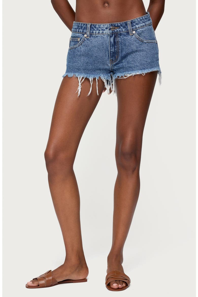 Cutoff Denim Shorts, Main, color, BLUE