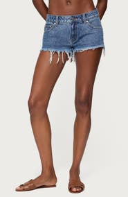 EDIKTED Cutoff Denim Shorts