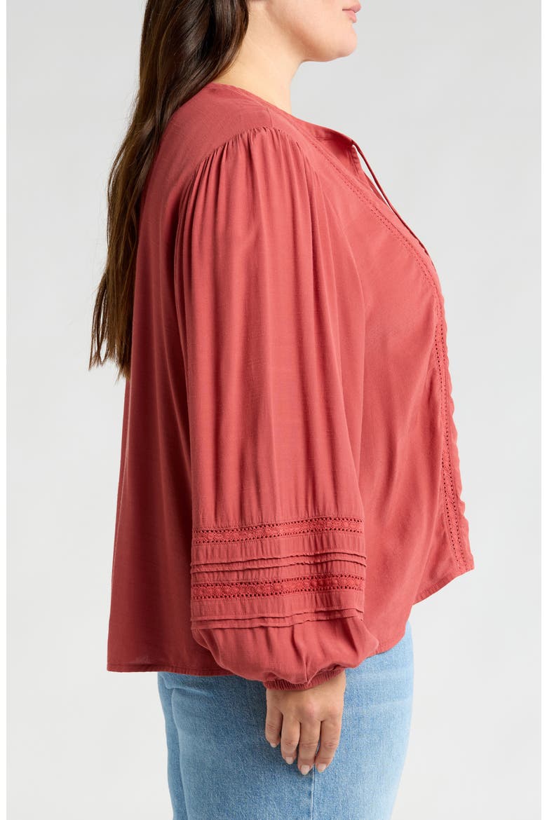 Lace Inset Long Sleeve Top, Alternate, color, RUST MARSALA