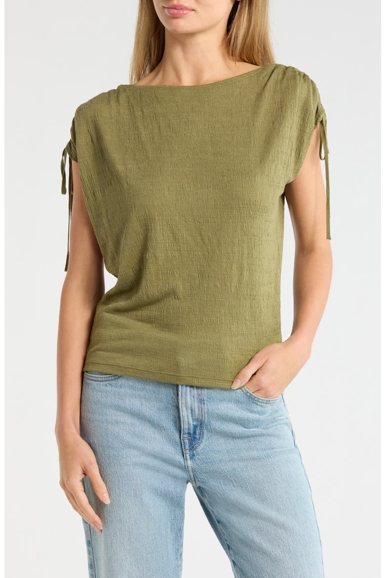 Ruched Shoulder Textured Knit Top, Main, color, SAGE