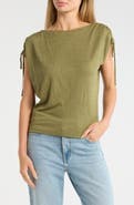 MAX STUDIO Ruched Shoulder Textured Knit Top