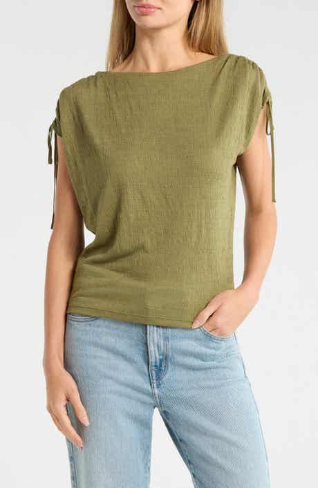 MAX STUDIO Ruched Shoulder Textured Knit Top