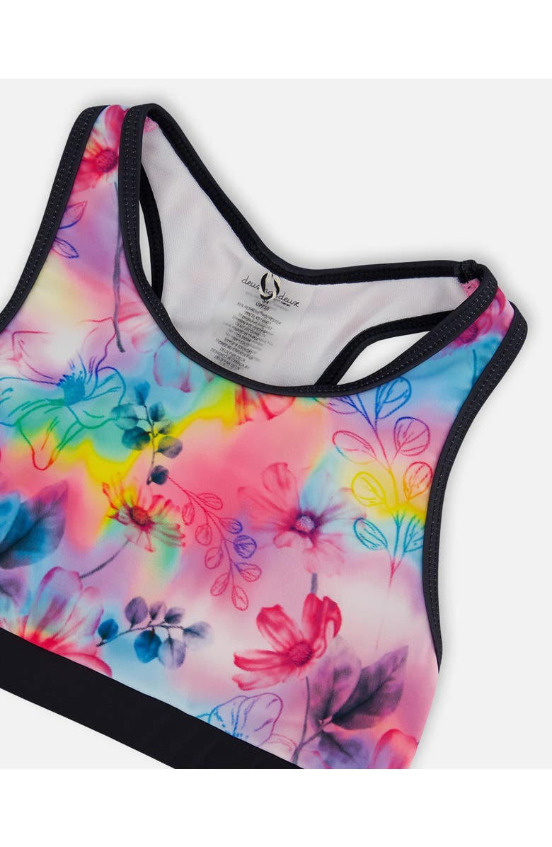 Deux par Deux Little Girl's Printed Two-Piece Racerback Swimsuit Butterflies On Multicolored And Black Background, Alternate, color, 