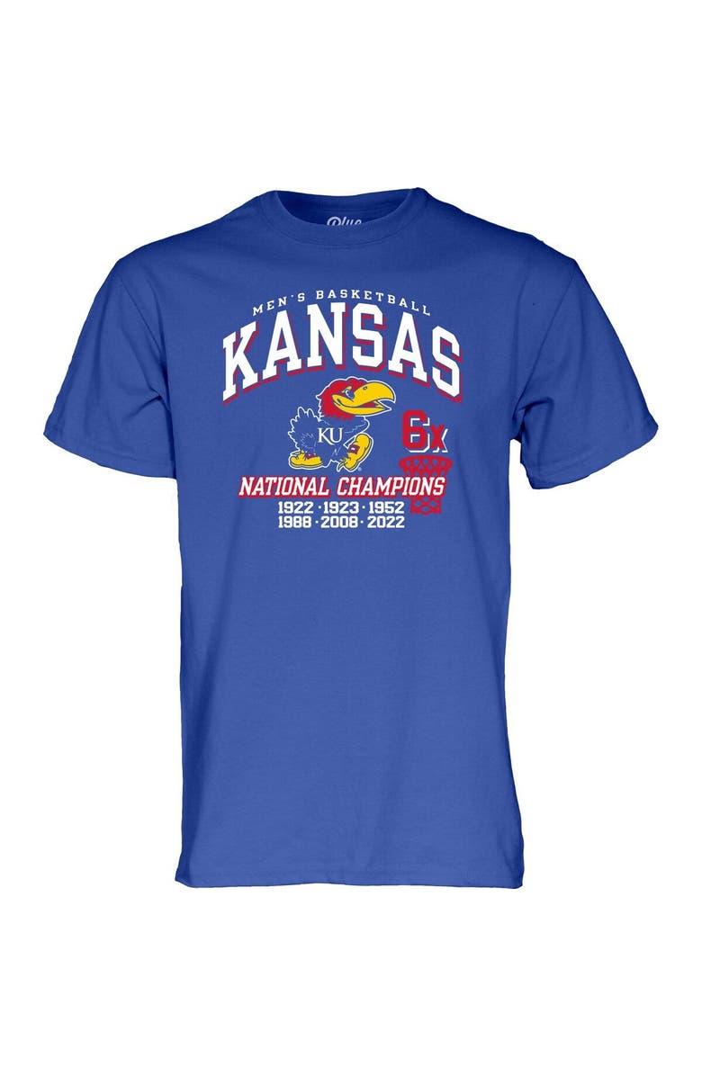 BLUE 84 Men's Blue 84 Royal Kansas Jayhawks 6-Time NCAA Men's Basketball National Champions T-Shirt, Alternate, color,