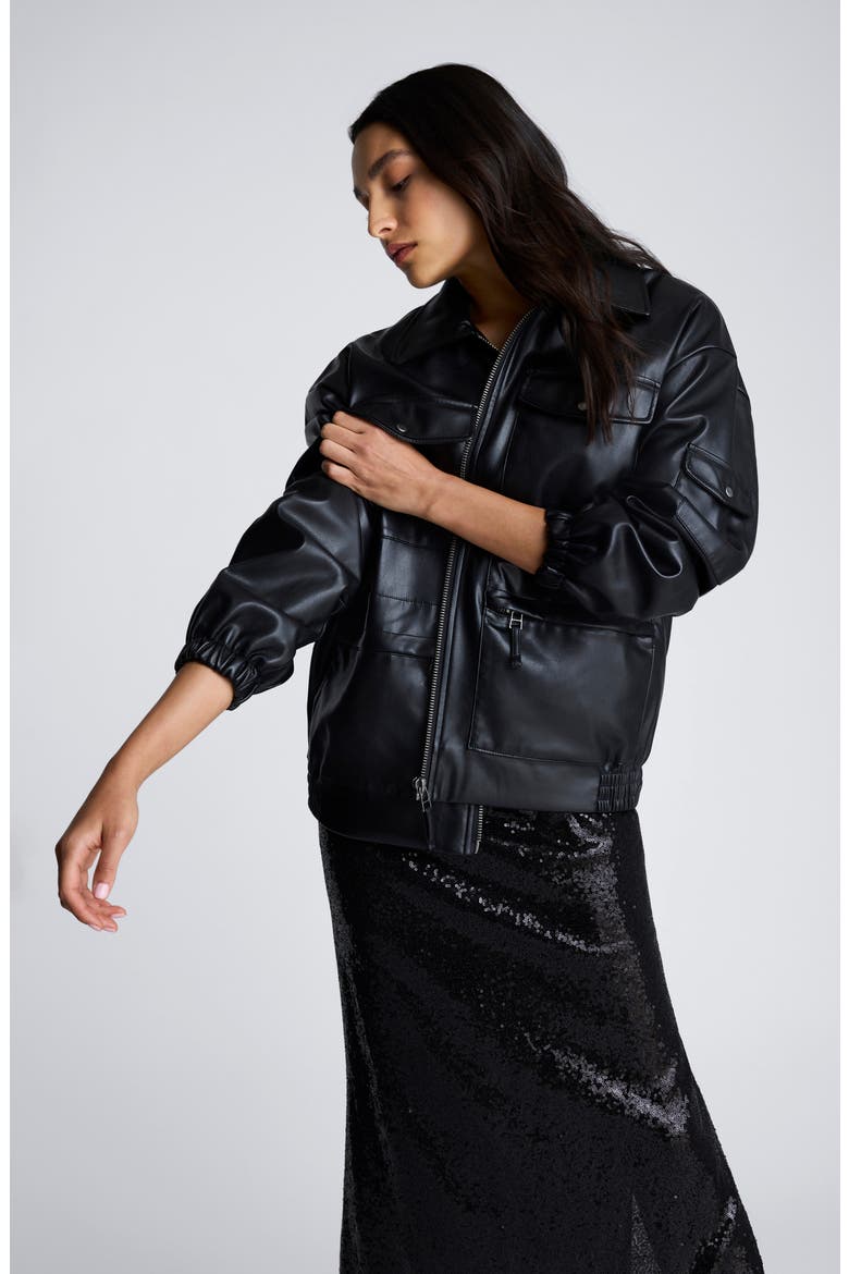 Faux Leather Shirt Jacket, Alternate, color, BLACK
