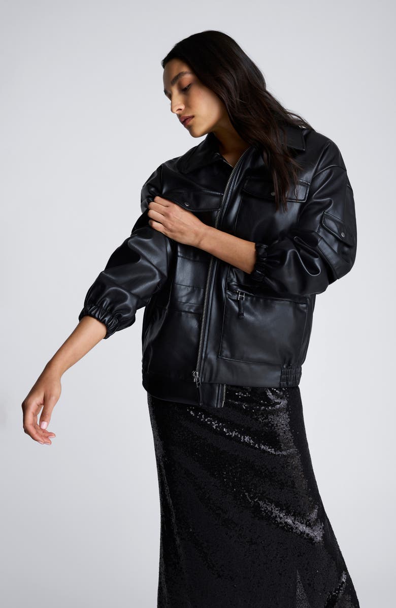 Kenneth Cole Faux Leather Shirt Jacket, Alternate, color, Black