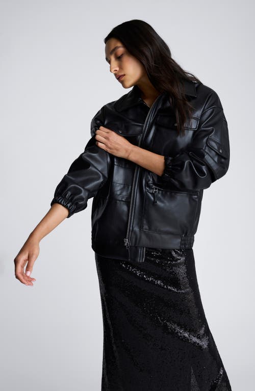 Kenneth Cole Faux Leather Shirt Collar Bomber Jacket In Black
