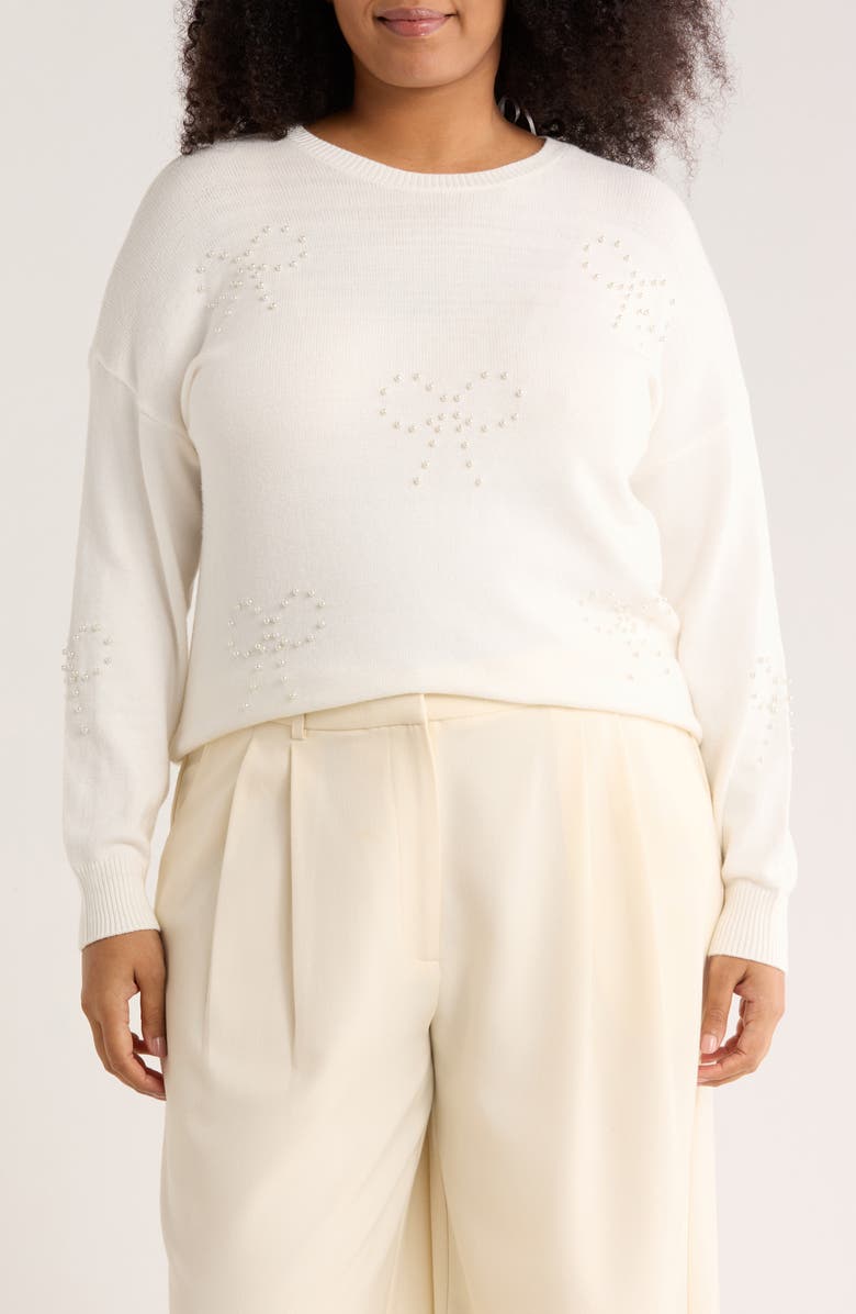 Joseph A Pearly Bows Pullover Sweater, Main, color, Egret