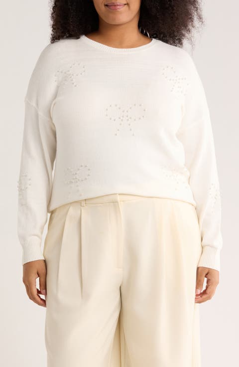 Pearly Bows Pullover Sweater (Plus)