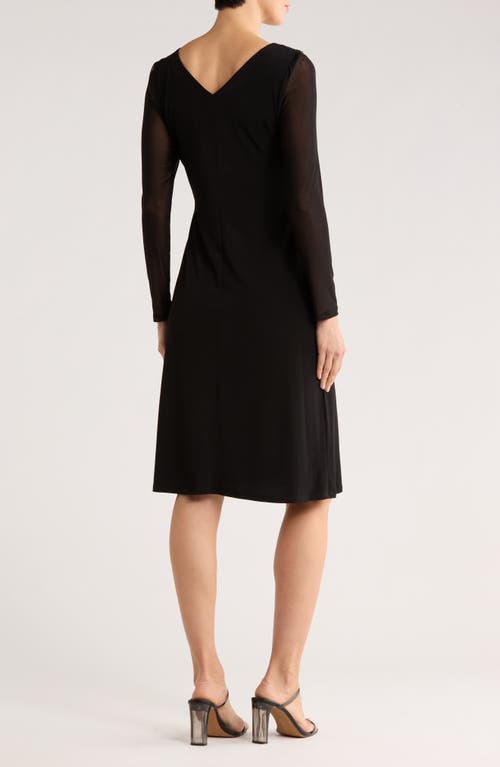 Connected Apparel Sequin Drape Detail Long Sleeve Dress In Black
