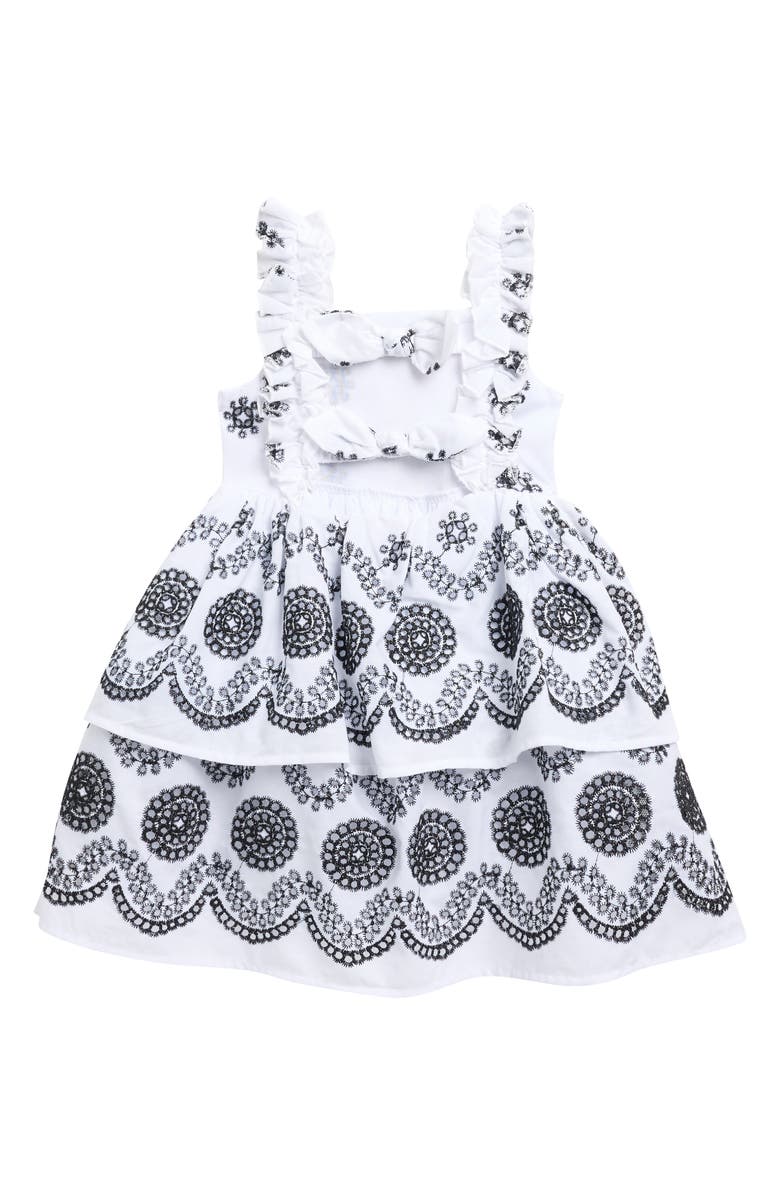 BLUEBERRY Kids' Tiered Embroidered Eyelet Sundress, Alternate, color, White/Black