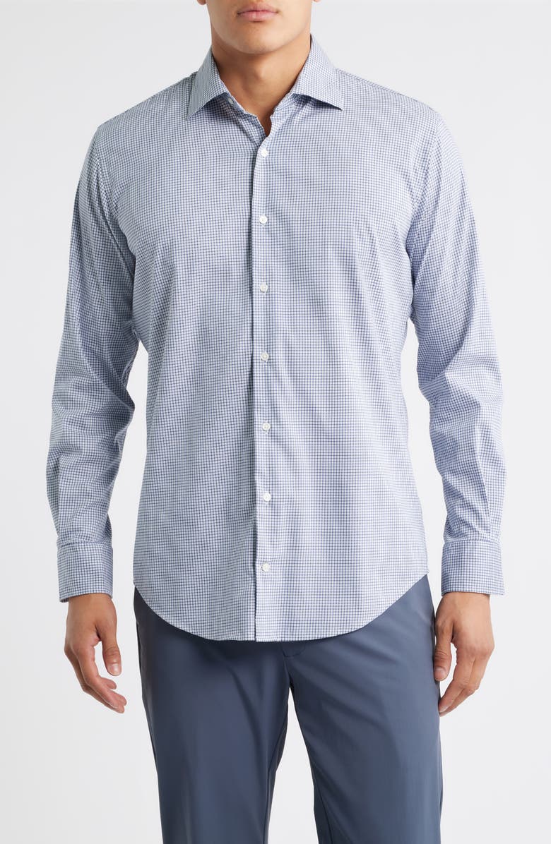 Peter Millar Jackson Crown Lite Microcheck Performance Twill Button-Up Shirt, Main, color, Blue Haze