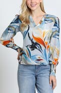 APNY Split Neck Top with Smocked Cuffs