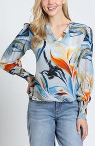 APNY Split Neck Top with Smocked Cuffs