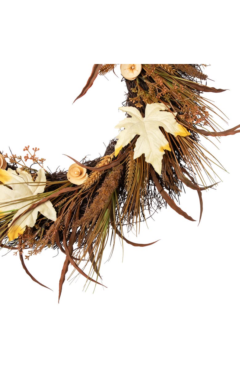 Northlight Cattail and Wheat Twig Artificial Fall Harvest Wreath - 24", Alternate, color, 