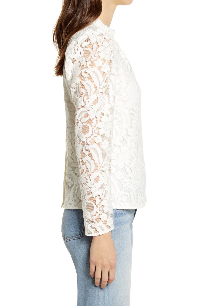 Ruffle Trim Lace Top, Alternate, color, IVORY CLOUD