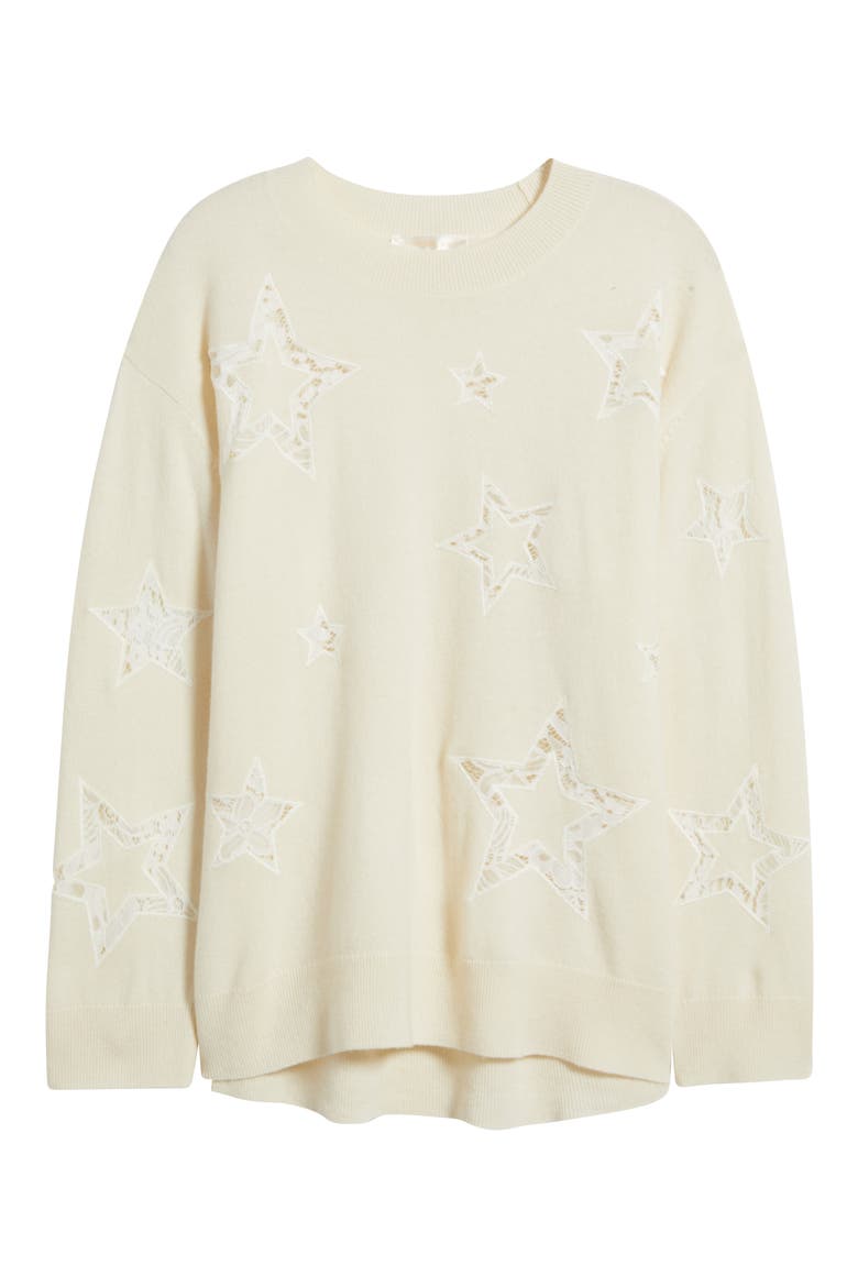 Westcott Star Lace Detail Wool & Cashmere Sweater, Alternate, color, IVORY