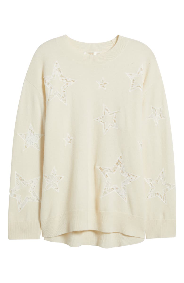 LoveShackFancy Westcott Star Lace Detail Wool & Cashmere Sweater, Alternate, color, Ivory