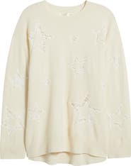 LoveShackFancy Westcott Star Lace Detail Wool & Cashmere Sweater