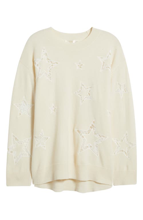 Loveshackfancy Westcott Star Lace Detail Wool & Cashmere Sweater In Neutral