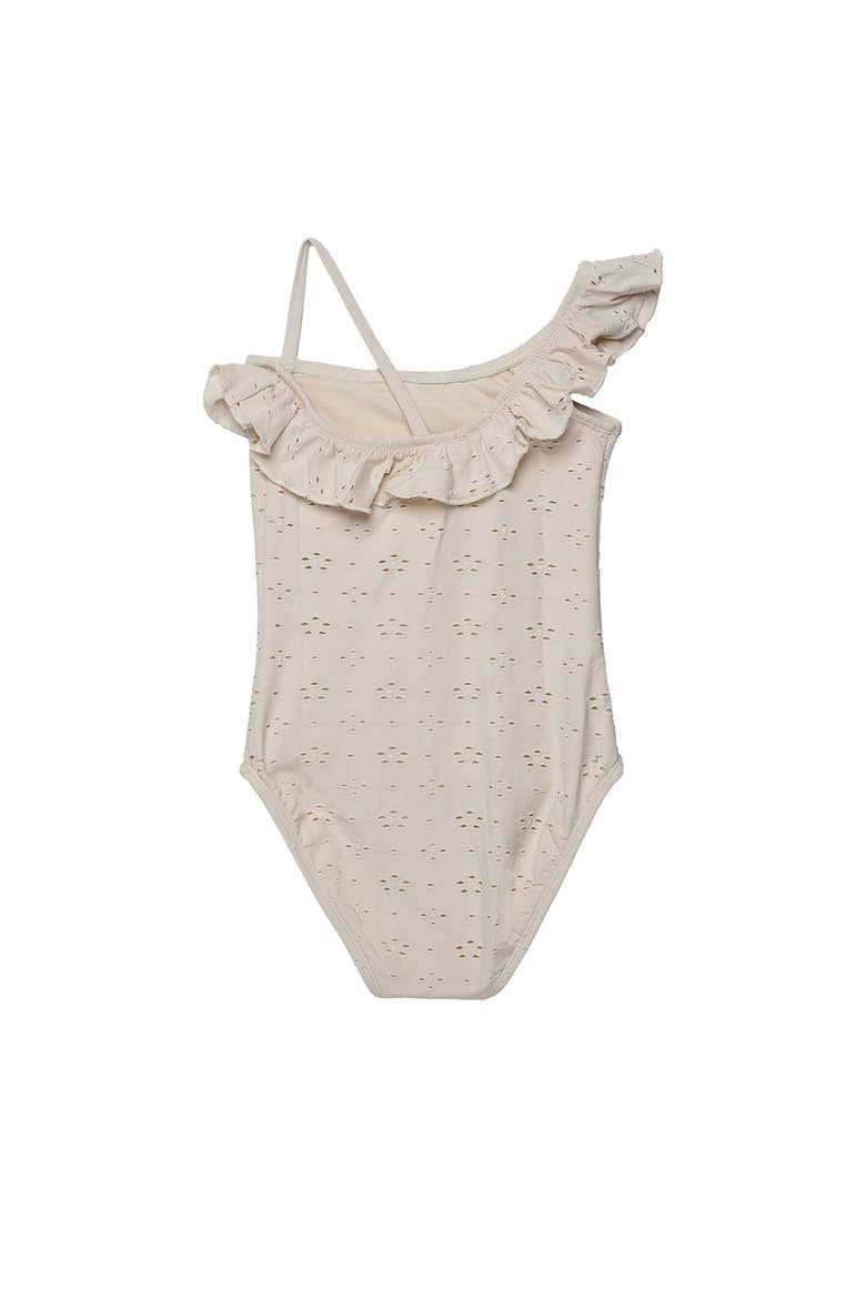 Little Lace Ruffle Asymmetrical One Piece, Alternate, color, Ivory