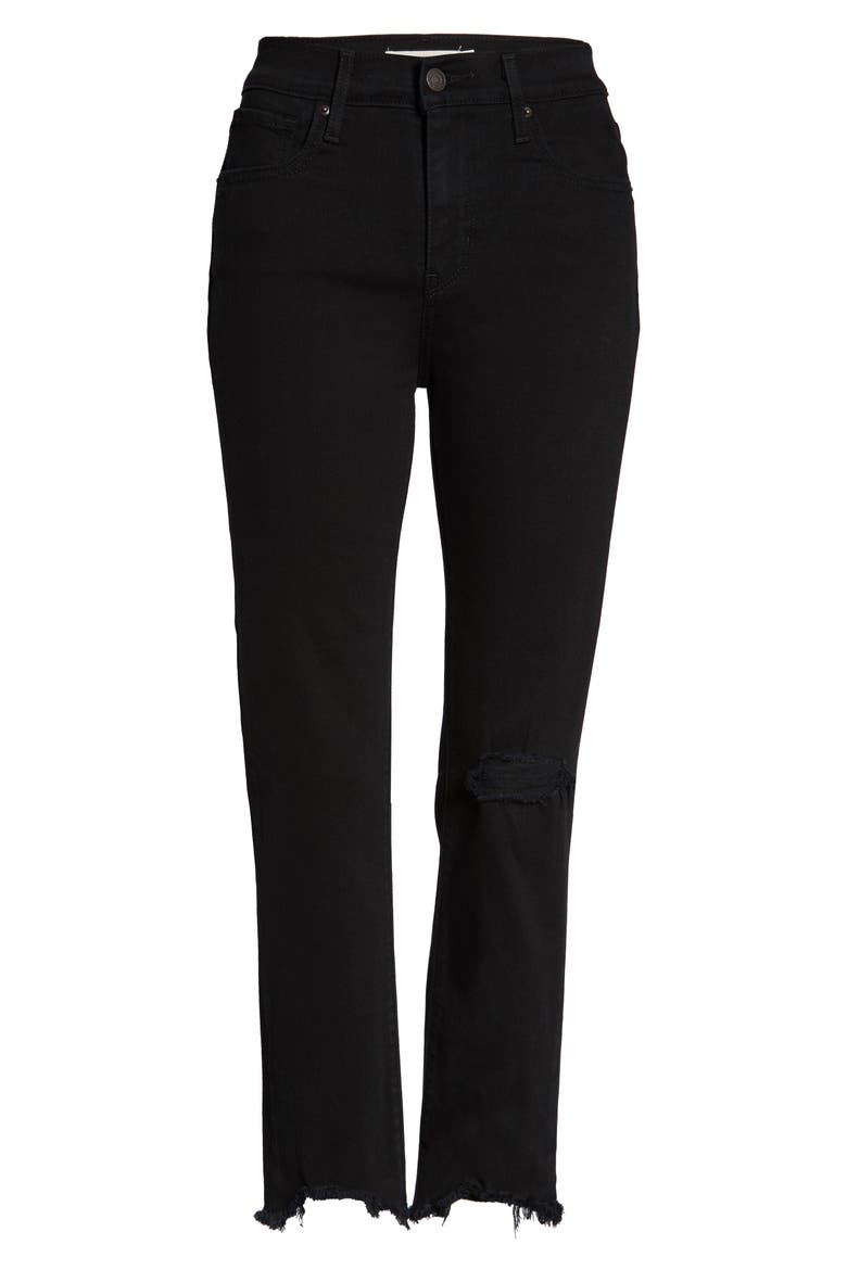 Levi's® Ripped High Rise Straight Leg Crop Raw Hem Jeans, Alternate, color, BLACK PIXEL