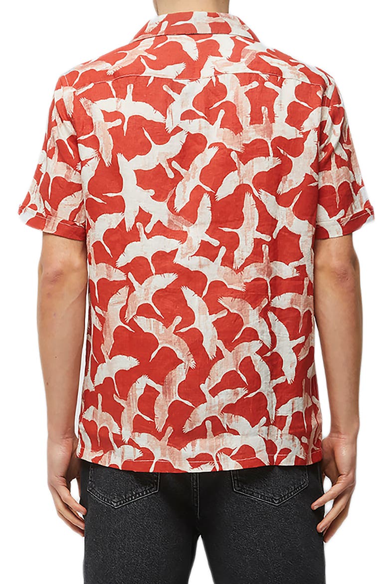 Calavie Bird Print Short Sleeve Button-Up Camp Shirt, Alternate, color, TIGERLILY ORANGE MULTI