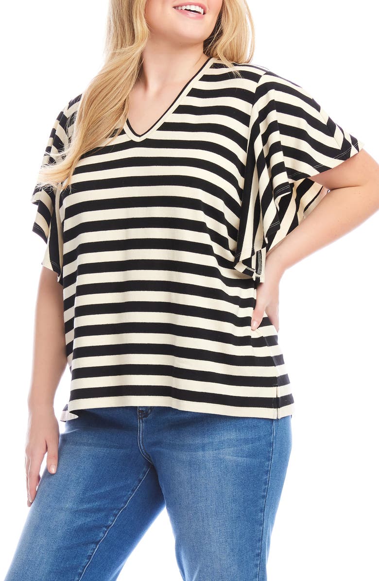 Karen Kane Stripe Flutter Sleeve Top, Alternate, color, Black/ Cream