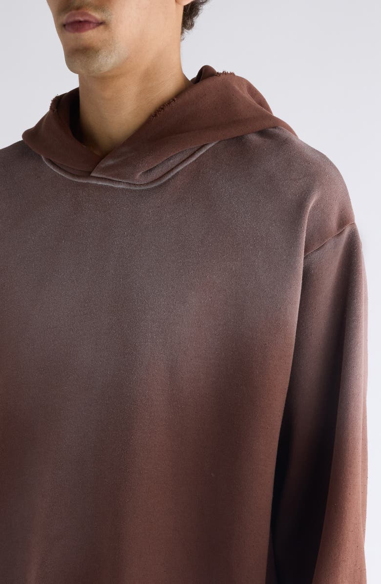 Acne Studios Stockholm Oversize Distressed Graphic Hoodie, Alternate, color, Chocolate Brown