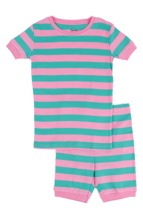 LEVERET Stripe Print Top & Shorts Pajama Set