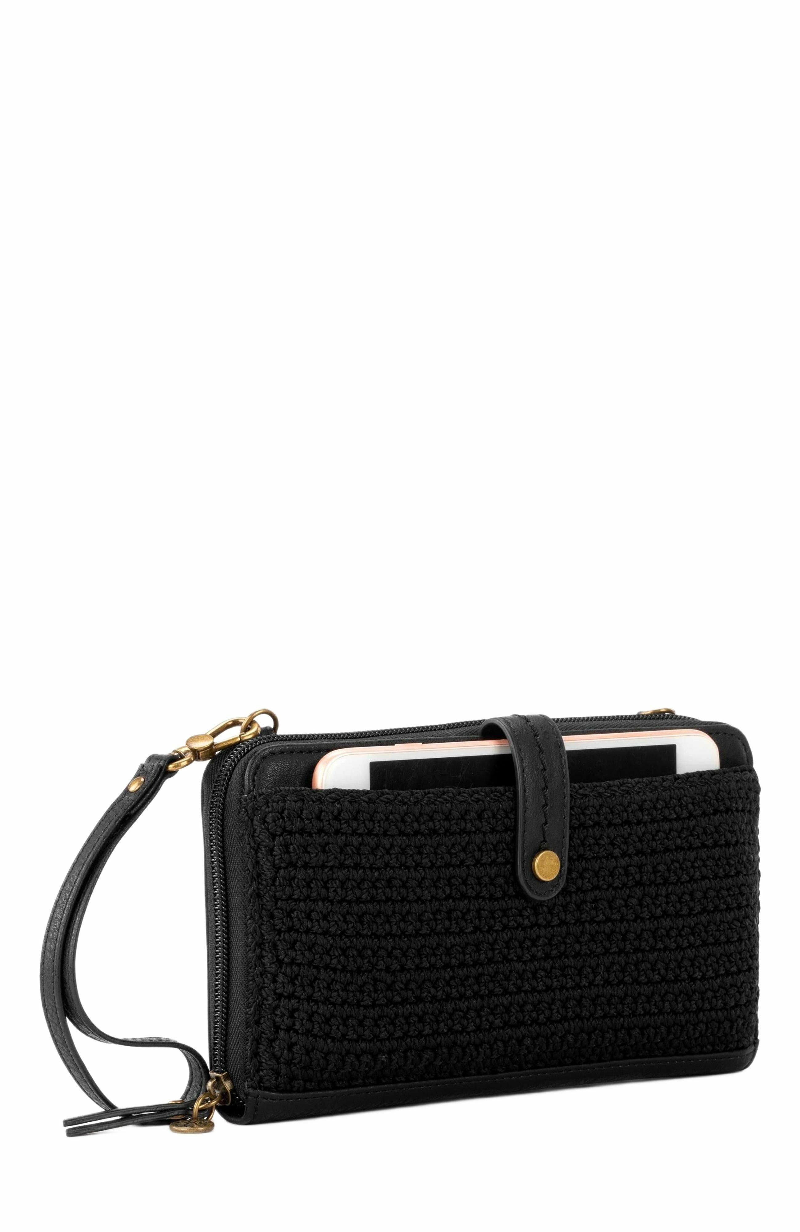 Iris Leather Large Smartphone Crossbody Bag, Alternate, color, BLACK LEAFDNU