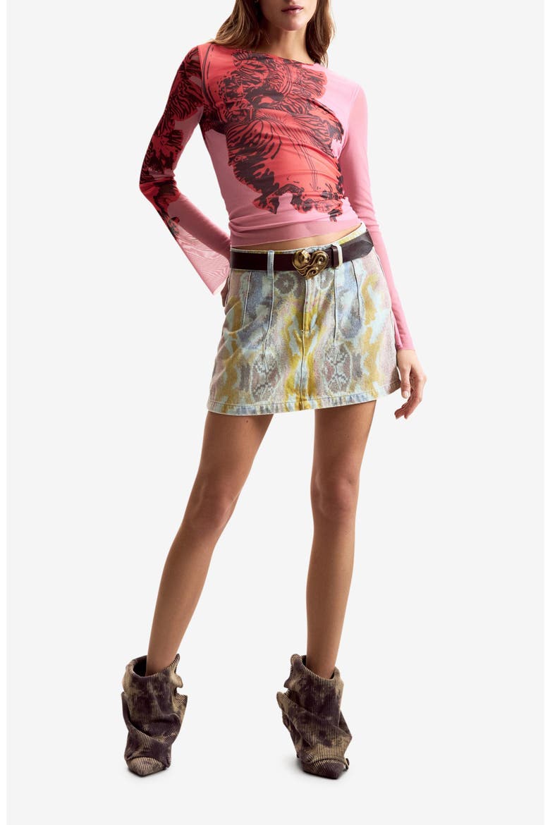 Printed Stretch Mesh T-Shirt, Main, color, PINK