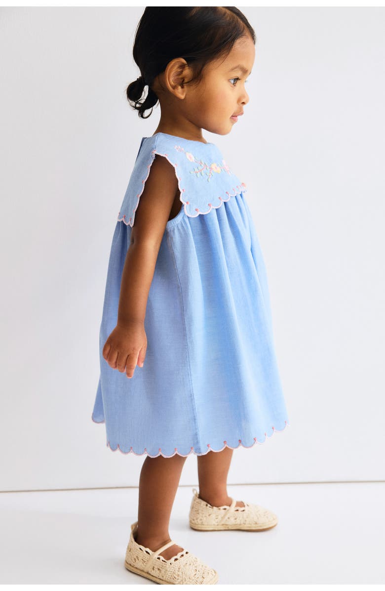 H&M Embroidered Cotton Dress, Alternate, color, Denim Blue/Flowers