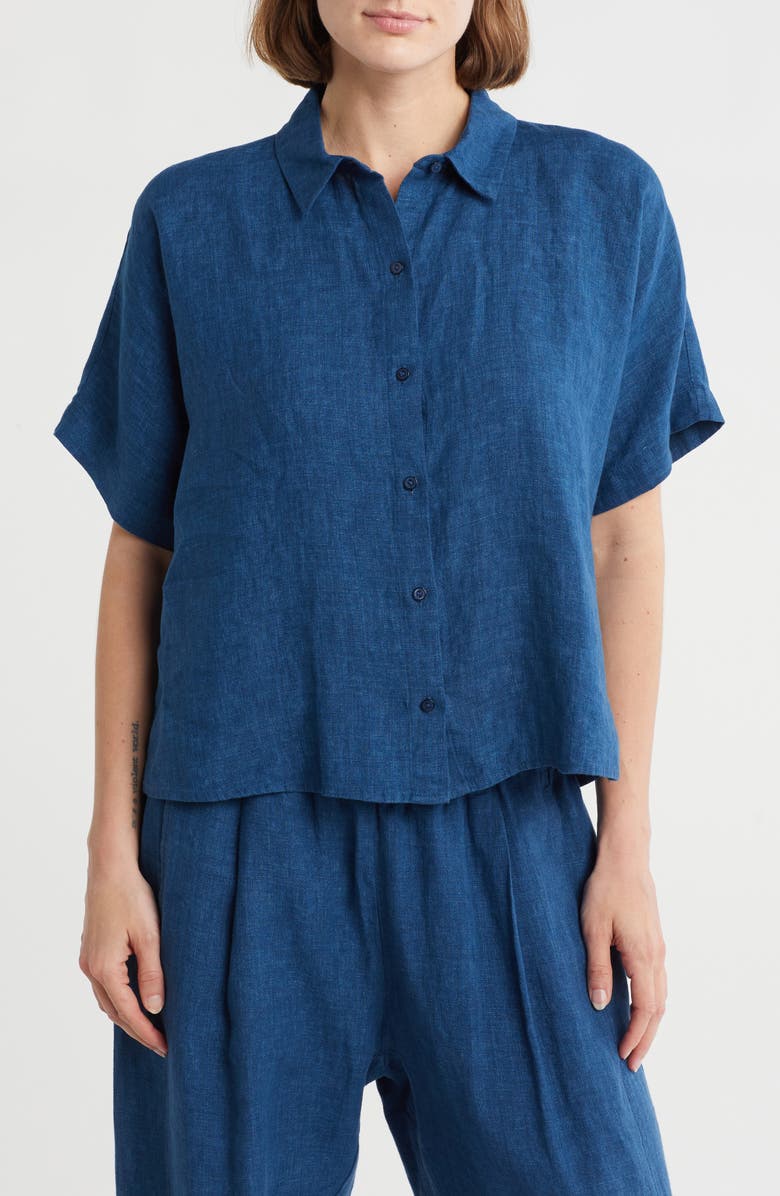 Eileen Fisher Classic Organic Linen Button-Up Shirt, Main, color,