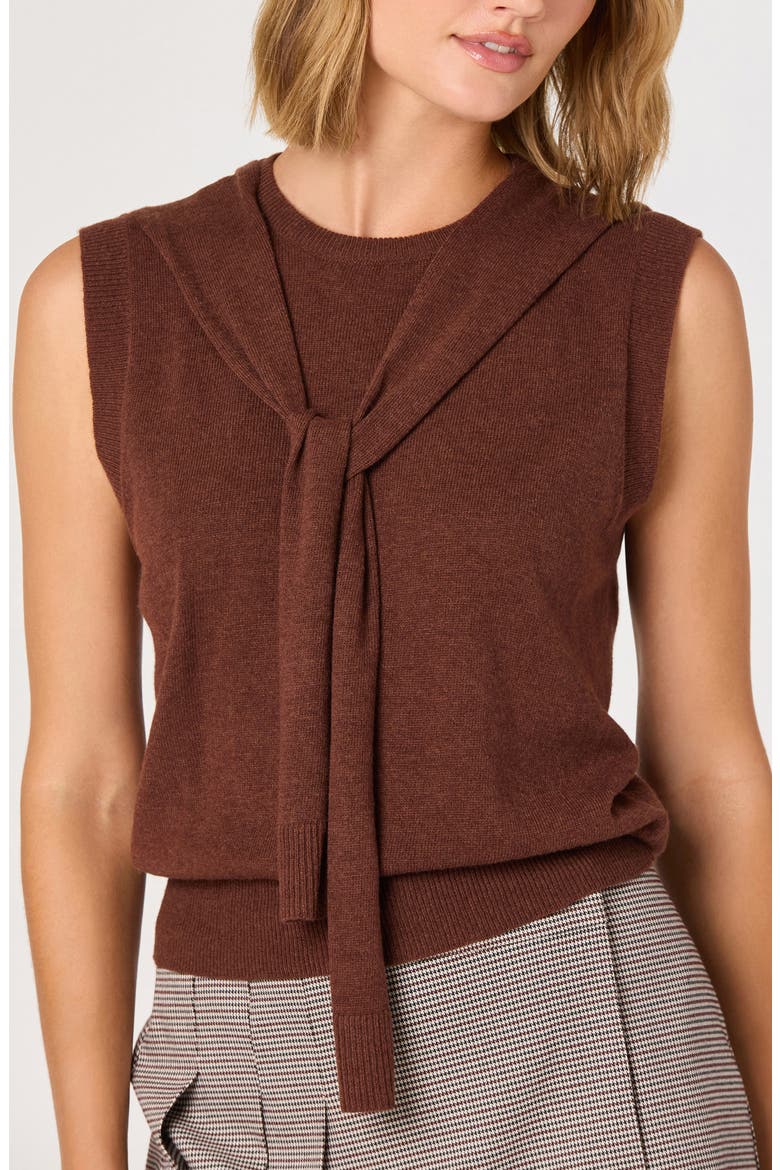 Scarf Tie Sleeveless Sweater, Alternate, color, BROWN