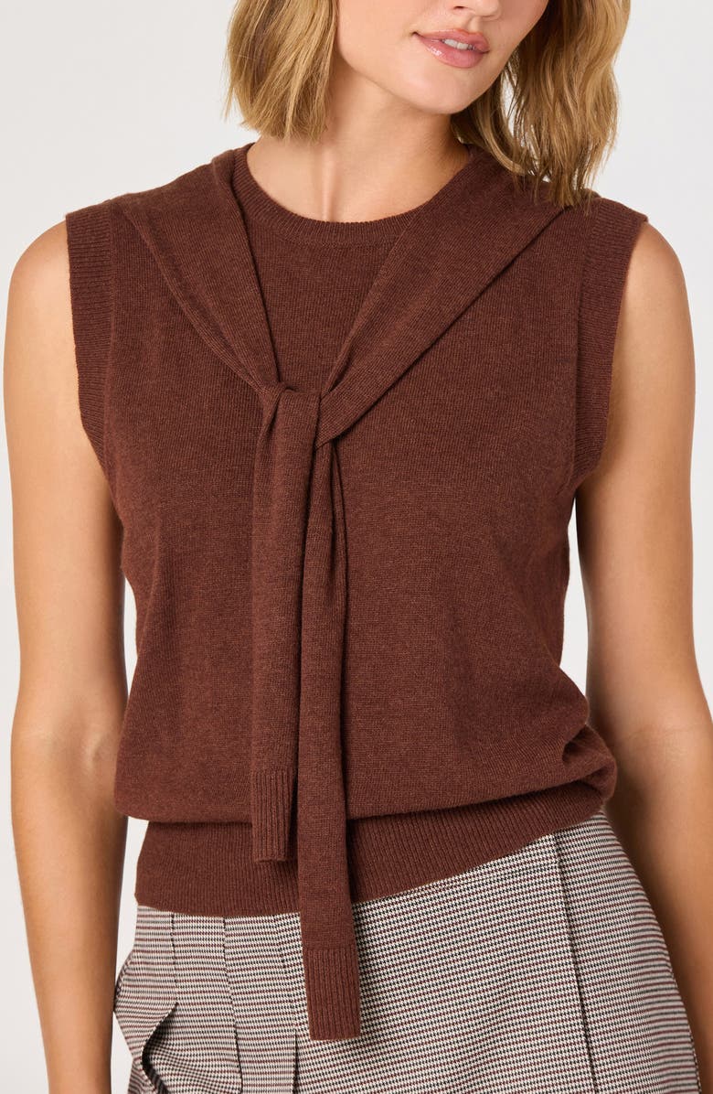 ASTR the Label Scarf Tie Sleeveless Sweater, Alternate, color, Brown